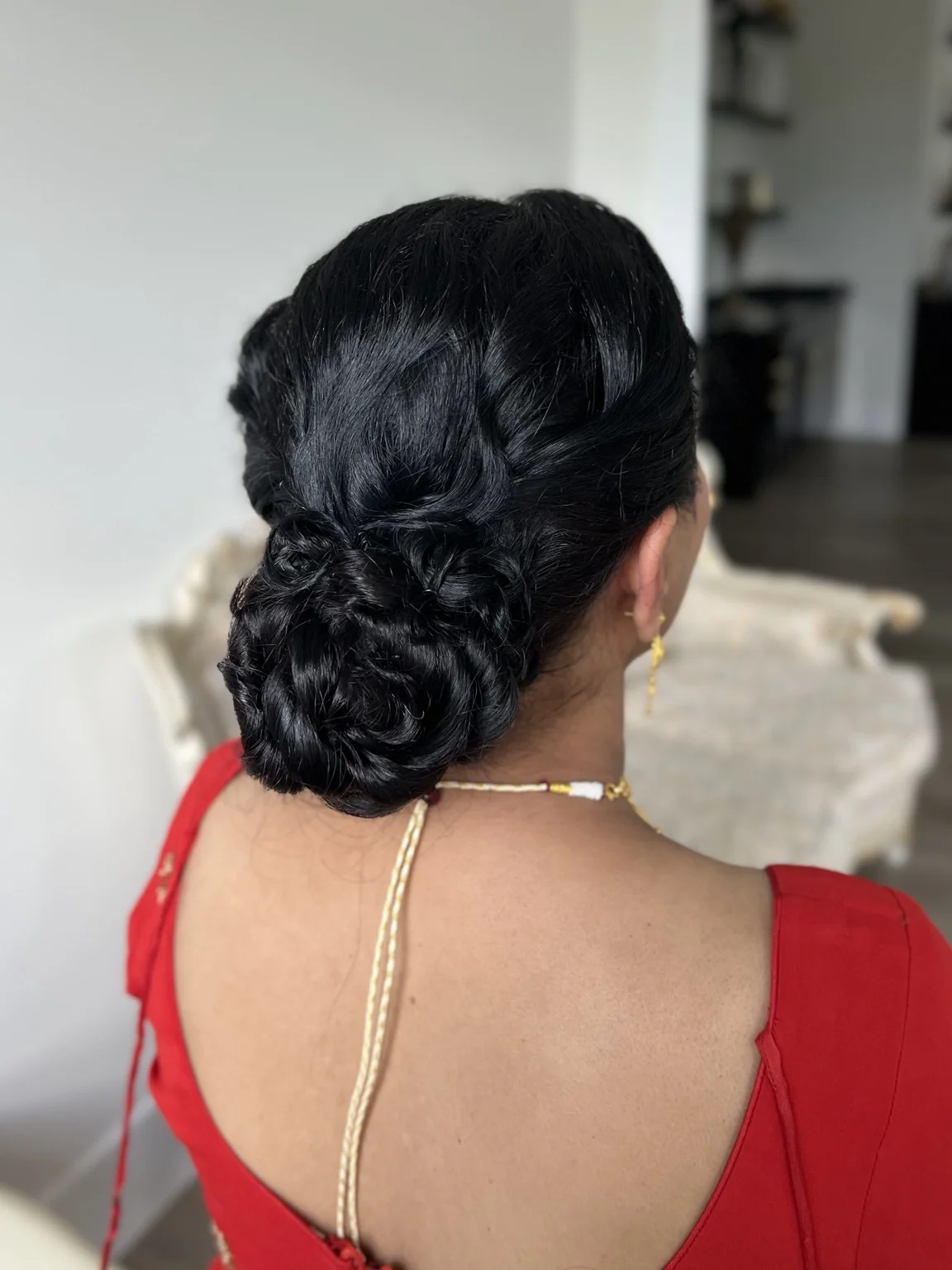 Detailed low bun hairstyle